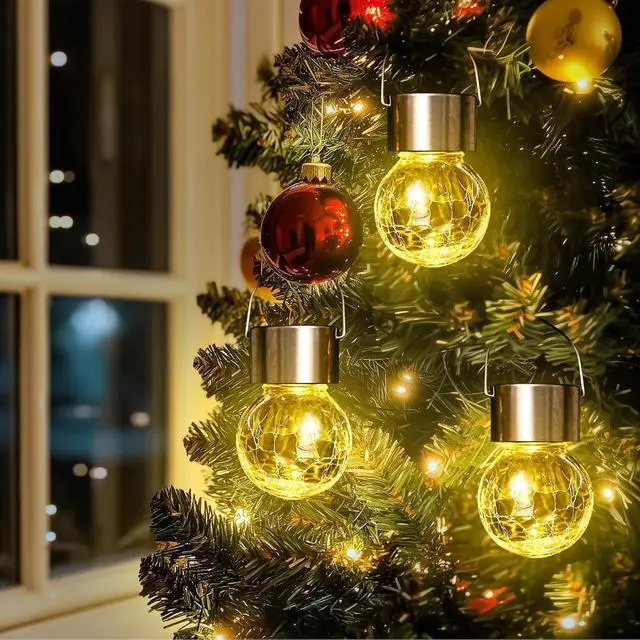 Alt view image 7 of 7 - Hanging Solar Lights for Outside Garden Solar Hanging Lanterns 8 Pc | Warm White, Solar Powered, Waterproof, Decorative Lanterns, Cracked Glass, Christmas Decoration, Tree&Garden Decor Gift