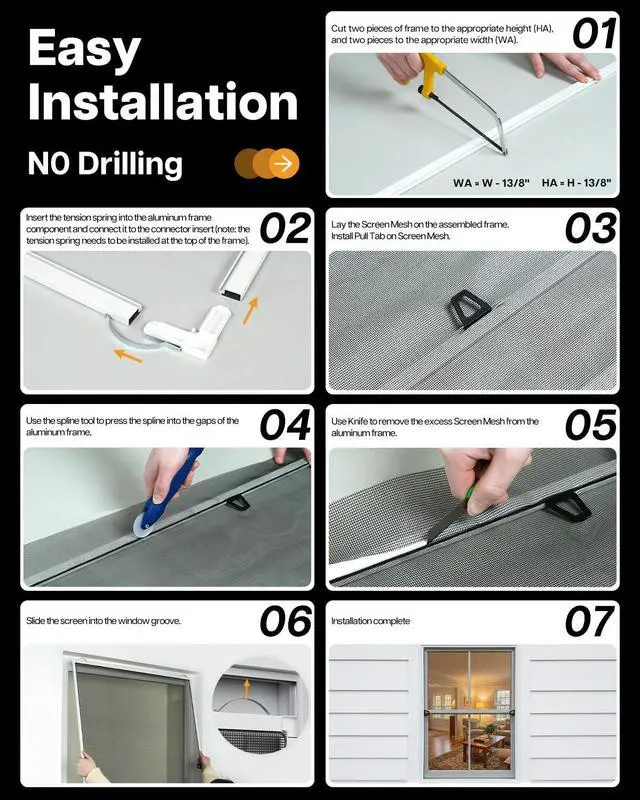 Alt view image 4 of 6 - 2 Sets DIY Window Screen Frame Kit, White, 46" x 46" | Easy Cut-to-Size Design Window Screen, Includes Screen Mesh, Frame Parts & Tools for Window Screen Replacement