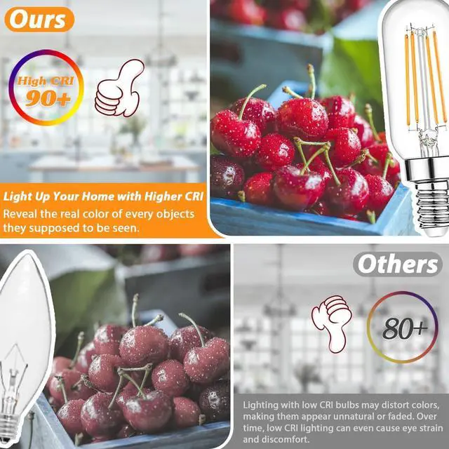 Alt view image 4 of 7 - E12 Edison LED Light Bulbs 40 Watt Equivalent Candelabra, Dimmable 2700K Warm White T6 Clear LED Bulbs 4W 400lm Vintage T25 for Chandelier Ceiling Fan, Tubular Small Filament Bulbs, 6 Packs