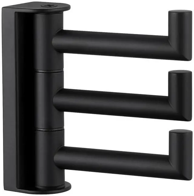 Main image of Swivel Towel Hook 3 Arms, Robe Coat Wall Hook, Matte Black | SUS304 Stainless Steel, Foldable Hand Bath Towel Holder for Bathroom Kitchen Closet, Sturdy Space Saver, Screws Mounted