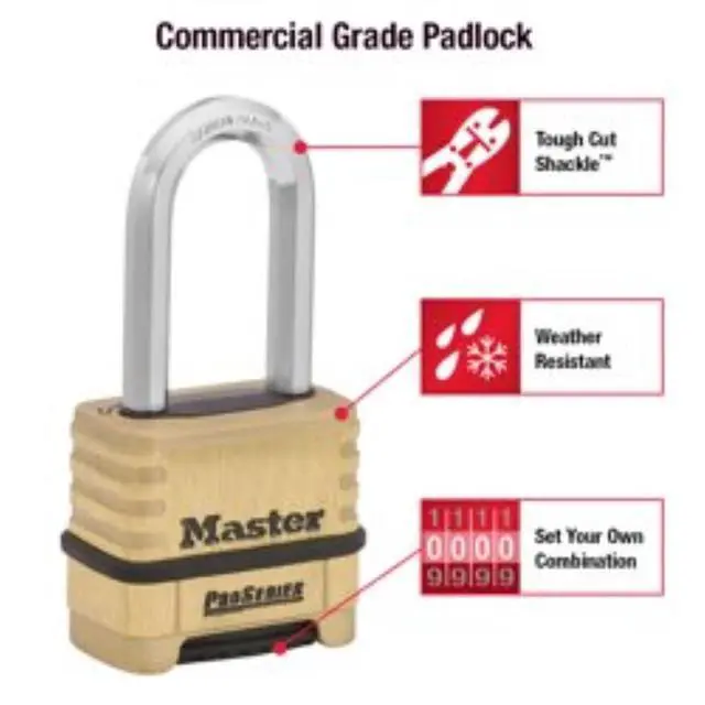 Alt view image 3 of 6 - ProSeries Combination Padlock Commercial Grade Lock 1175LHSS | Heavy Duty Resettable Combination Padlock For Construction Sites, Gates, Tools, Storage, Fences, 2-1/4-inch Wide Brass Lock