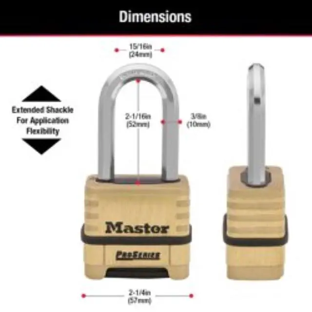Alt view image 4 of 6 - ProSeries Combination Padlock Commercial Grade Lock 1175LHSS | Heavy Duty Resettable Combination Padlock For Construction Sites, Gates, Tools, Storage, Fences, 2-1/4-inch Wide Brass Lock