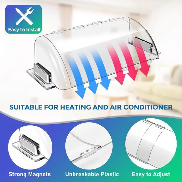 Alt view image 4 of 7 - 2-Pack Magnetic AC Air Vent Deflectors, Adjustable 9"-15.5" | Thick adjustable vent redirectors with strong large magnets fit 9"-15.5" floor, wall and ceiling registers for AC and heat