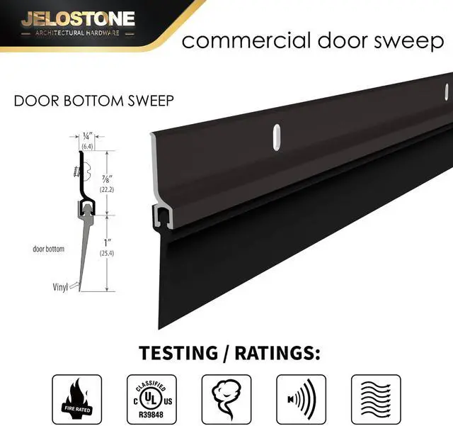 Alt view image 2 of 5 - 2 Pack - 48'' Commercial Door Bottom Sweep (Dark Bronze Anodized), Heavy Duty Aluminum, Fire Rated, Vinyl Insert, JS-NV307, Ideal for Residential & Commercial Use