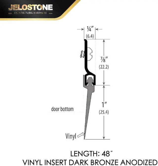 Alt view image 4 of 5 - 2 Pack - 48'' Commercial Door Bottom Sweep (Dark Bronze Anodized), Heavy Duty Aluminum, Fire Rated, Vinyl Insert, JS-NV307, Ideal for Residential & Commercial Use