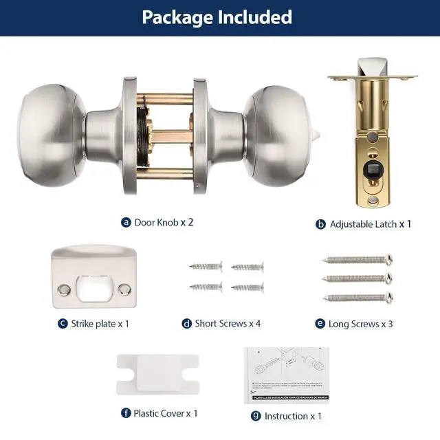 Alt view image 7 of 7 - 10 Pack Brushed Nickel Privacy Door Knobs Interior, Classic Round Shape Stain Nickel Bedroom Doorknobs with Lock, Keyless Modern Design Door Lockset for Bathroom and Bedroom