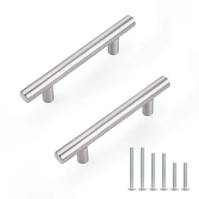 Main image of 30 Pack Hole Centers (76mm) 3inch Brushed Nickel Cabinet Pulls Stainless Steel Drawer Handles Euro Style T Bar Dresser Pull Handle Length 127mm(5inch)