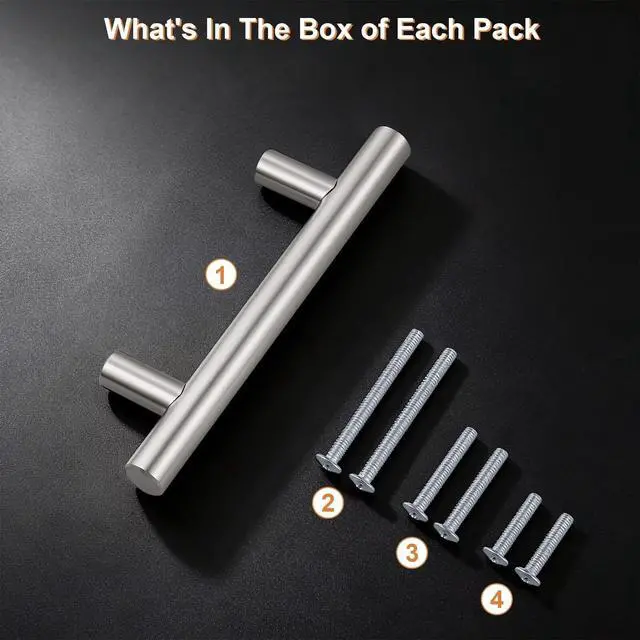 Alt view image 2 of 7 - 30 Pack Hole Centers (76mm) 3inch Brushed Nickel Cabinet Pulls Stainless Steel Drawer Handles Euro Style T Bar Dresser Pull Handle Length 127mm(5inch)