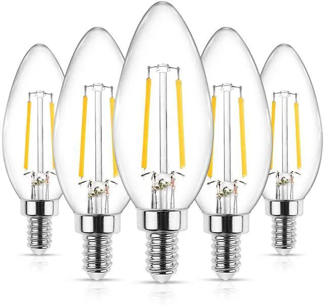 Main image of E12 LED Classic Candelabra Clear Light Bulb, 4W, Equivalent 40W, Warm White 2700K, Non-Dimmable, Filament Clear Glass, Pack of 5