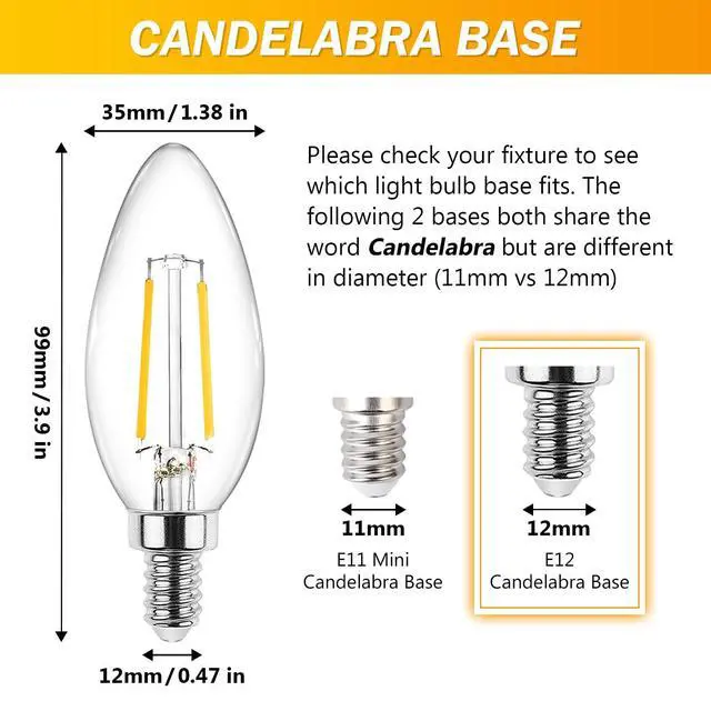 Alt view image 3 of 7 - E12 LED Classic Candelabra Clear Light Bulb, 4W, Equivalent 40W, Warm White 2700K, Non-Dimmable, Filament Clear Glass, Pack of 5