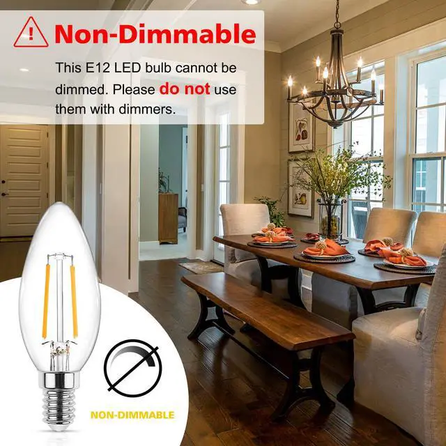 Alt view image 5 of 7 - E12 LED Classic Candelabra Clear Light Bulb, 4W, Equivalent 40W, Warm White 2700K, Non-Dimmable, Filament Clear Glass, Pack of 5
