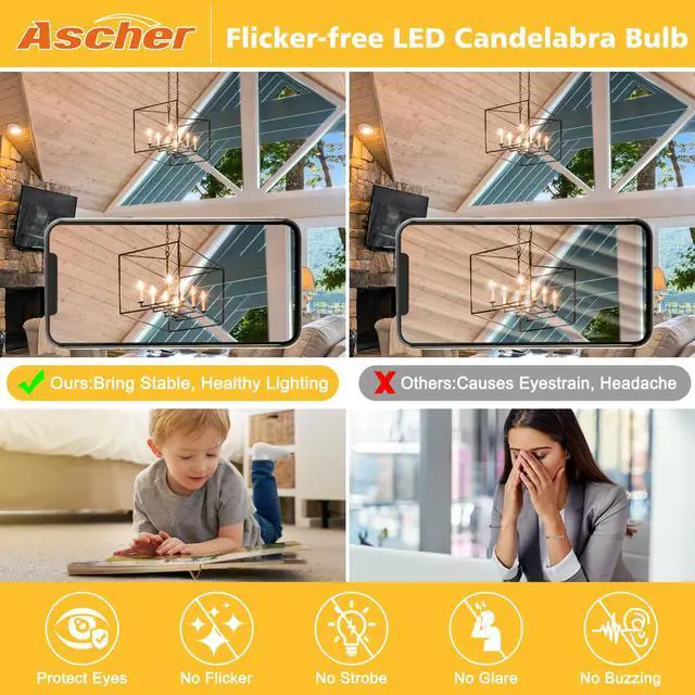 Alt view image 7 of 7 - E12 LED Classic Candelabra Clear Light Bulb, 4W, Equivalent 40W, Warm White 2700K, Non-Dimmable, Filament Clear Glass, Pack of 5