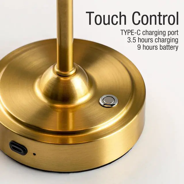 Alt view image 4 of 7 - Cordless Lamp-Battery Operated Table lamp, 4000mAh Rechargeable, Stepless Dimmable, Small Touch Bedside Lamp with Fabric Shade, for Dining, Patio, Bathroom(Gold)