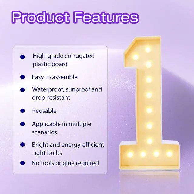 Alt view image 2 of 6 - 4FT Plastic Marquee Numbers 1 Light Up Number Quick Assembly ToolFree | Corrugated Plastic Light Up Sign for Birthday Party Event Decor - Photo Wall Background, Yard Sale Signs, Holiday Display