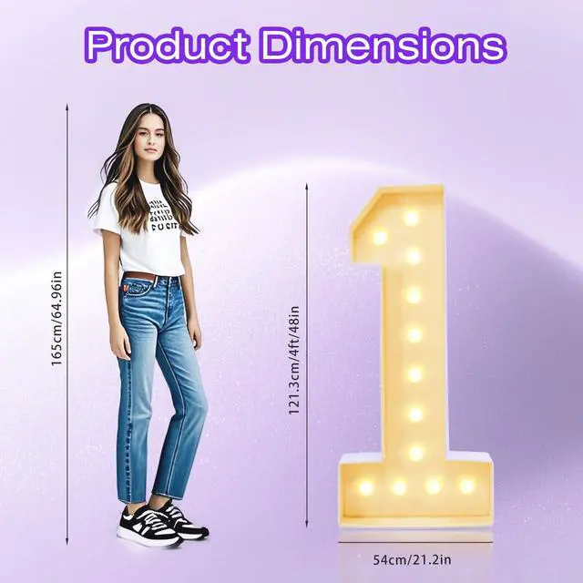 Alt view image 3 of 6 - 4FT Plastic Marquee Numbers 1 Light Up Number Quick Assembly ToolFree | Corrugated Plastic Light Up Sign for Birthday Party Event Decor - Photo Wall Background, Yard Sale Signs, Holiday Display