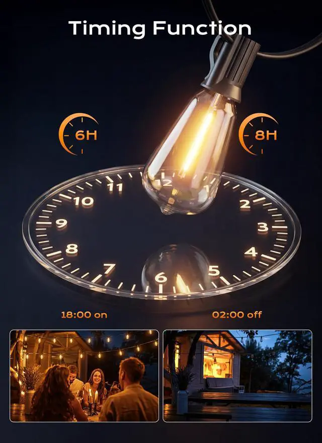 Alt view image 4 of 7 - 100FT Outdoor String Lights with Remote, ST38 Patio Lights Dimmable | Waterproof LED Christmas Lights with 3 Modes, Shatterproof Connectable Outside Lights for Backyard Porch Deck Garden Decor