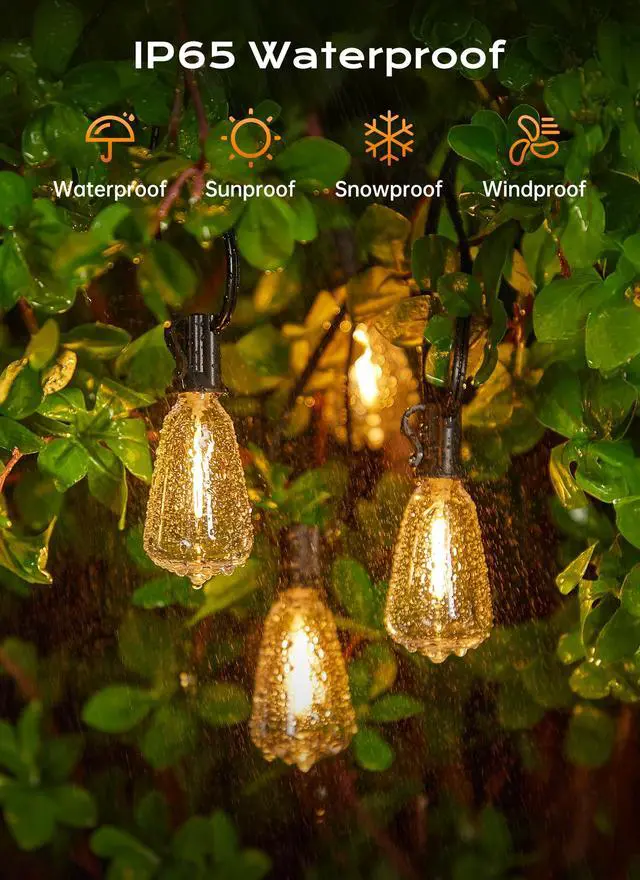 Alt view image 3 of 7 - 100FT Outdoor String Lights with Remote, ST38 Patio Lights Dimmable | Waterproof LED Christmas Lights with 3 Modes, Shatterproof Connectable Outside Lights for Backyard Porch Deck Garden Decor