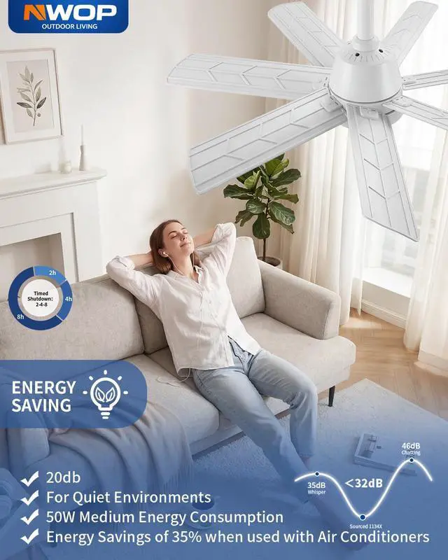 Alt view image 5 of 7 - 28 Inch Socket Fan Light with Remote Control, Screw in E26/E27 Ceiling Fan with LED Light, 3000-6000K Adjustable Color Temp, 6 Speeds, Timer, for Bedroom Kitchen Living Room Garage, White