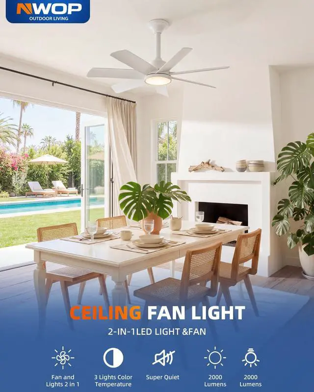 Alt view image 7 of 7 - 28 Inch Socket Fan Light with Remote Control, Screw in E26/E27 Ceiling Fan with LED Light, 3000-6000K Adjustable Color Temp, 6 Speeds, Timer, for Bedroom Kitchen Living Room Garage, White