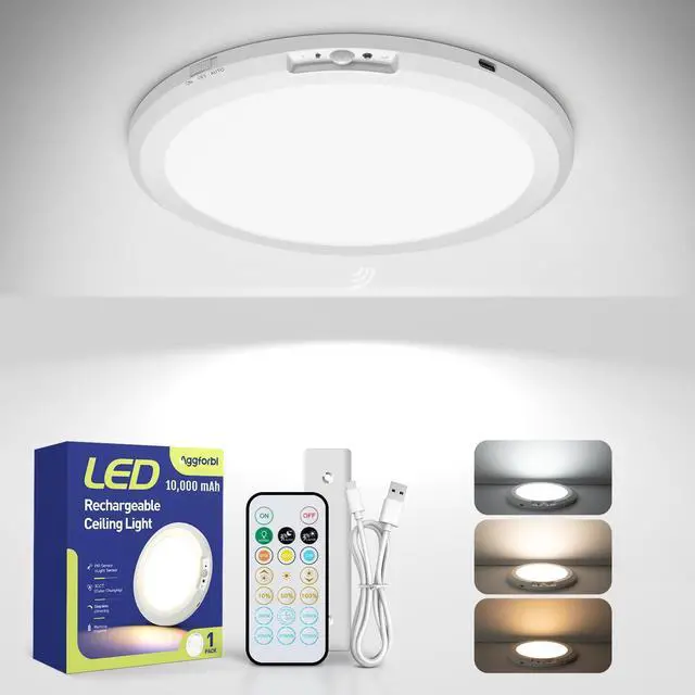 Main image of 10000mAh Rechargeable LED Motion Sensor Ceiling Light with Remote | 7.09" Wireless Lights Waterproof Shower 3000K/4000K/6000K Magnetic Stick On Battery Operated Light Indoor for Closet Bathroom