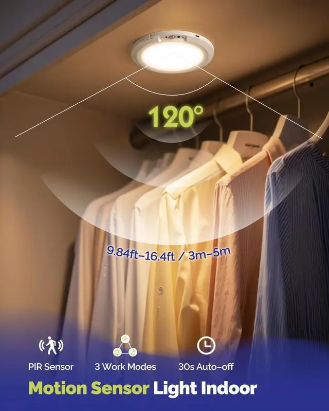 Alt view image 4 of 7 - 10000mAh Rechargeable LED Motion Sensor Ceiling Light with Remote | 7.09" Wireless Lights Waterproof Shower 3000K/4000K/6000K Magnetic Stick On Battery Operated Light Indoor for Closet Bathroom
