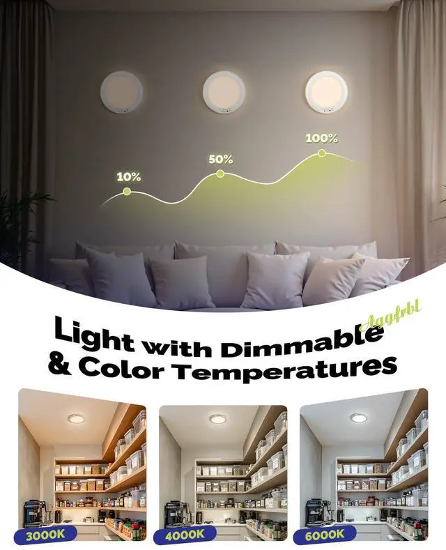 Alt view image 5 of 7 - 10000mAh Rechargeable LED Motion Sensor Ceiling Light with Remote | 7.09" Wireless Lights Waterproof Shower 3000K/4000K/6000K Magnetic Stick On Battery Operated Light Indoor for Closet Bathroom