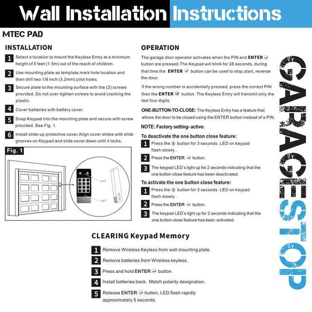 Alt view image 4 of 6 - 1 for Marantec Garage Door Keypad, Wall Mount Garage Door Opener Keypad M13-631, 104053, Wireless Garage Door Keypad Opener fits Marantec Garage Door