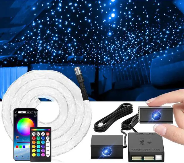 Main image of Split Starlight Headliner Kit - 400pcs 0.02in 4.9ft Fiber Optic RGBW Star Lights for Car with 2 Light Heads 16W Engine Easy to Hide,Flexible Wiring,APP/Remote Control for Car Roof Ceiling