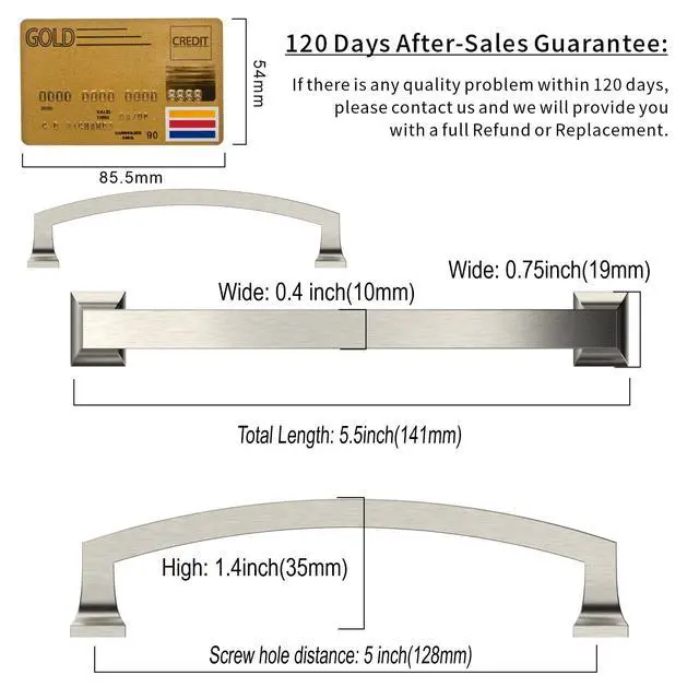 Alt view image 3 of 6 - 10 Pack Brushed Satin Nickel 5 Inch(128mm) Hole Centers Kitchen Cabinet Pulls Cabinet Hardware Kitchen Handles for Cabinets Cupboard Handles Drawer Pulls ZH0009BSN