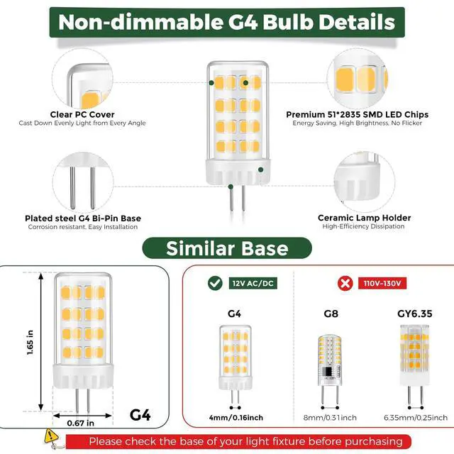 Alt view image 3 of 7 - G4 LED Bulb 4W 480LM 2700K Warm White, 12V AC/DC, 360° Beam Angle, T3 Halogen Replacement, High-Efficiency Ceramic Base for Landscape, Cabinet, Ceiling Lights, 10 Pack