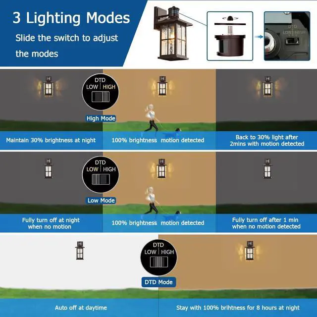 Alt view image 4 of 6 - Motion Sensor Outdoor Wall Lantern Brown Dusk to Dawn Exterior Porch Light | Outside Garage Sconce Lighting Fixture Waterproof Farmhouse Wall Mount Carriage Lamp for House Patio Doorway