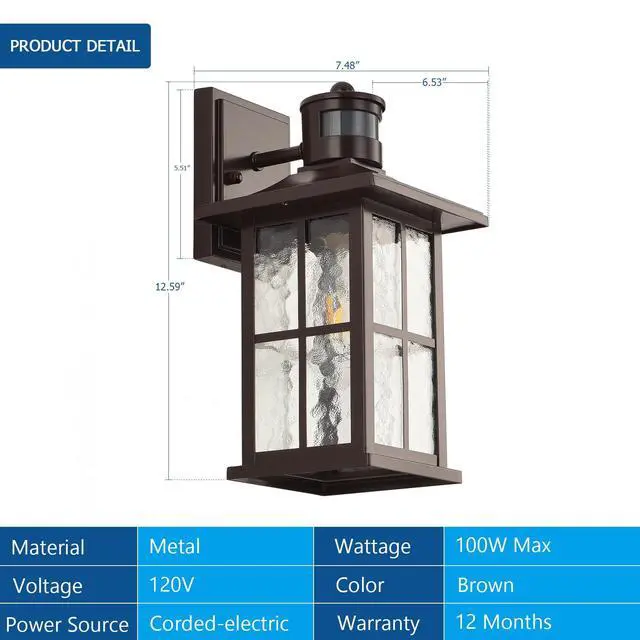 Alt view image 6 of 6 - Motion Sensor Outdoor Wall Lantern Brown Dusk to Dawn Exterior Porch Light | Outside Garage Sconce Lighting Fixture Waterproof Farmhouse Wall Mount Carriage Lamp for House Patio Doorway