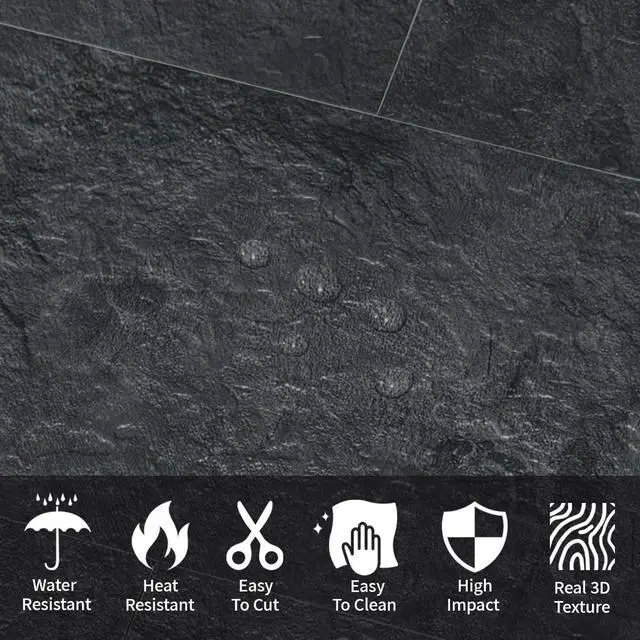 Alt view image 2 of 7 - 6" x 12" Black Slate Peel and Stick Backsplash Wall Tiles, PVC Faux Stone Stick on Tiles for Backsplash Kitchen, Bathroom, Laundry Room, Camper, Fireplace (Pack of 20)