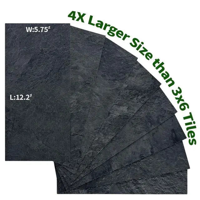 Alt view image 5 of 7 - 6" x 12" Black Slate Peel and Stick Backsplash Wall Tiles, PVC Faux Stone Stick on Tiles for Backsplash Kitchen, Bathroom, Laundry Room, Camper, Fireplace (Pack of 20)