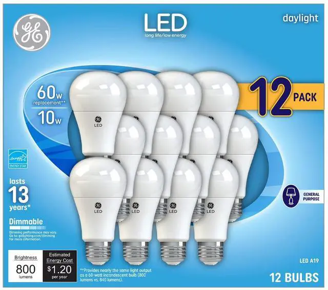 Main image of Daylight LED 60W Equivalent neral Purpose A19 Light Bulbs (12 Pack)