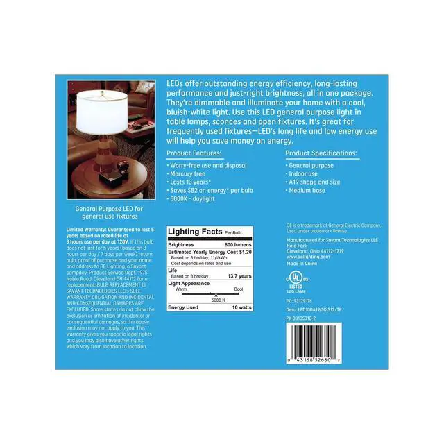 Alt view image 2 of 7 - Daylight LED 60W Equivalent neral Purpose A19 Light Bulbs (12 Pack)