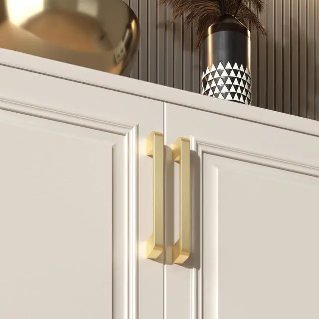 Alt view image 2 of 7 - 10 Pack 5 Inch Brushed Gold Cabinet Pulls Solid Zinc Alloy Gold Cabinet Handles - Brushed Brass Dresser Drawer Pulls for Kitchen Cabinet Hardware Zinc Alloy Handles