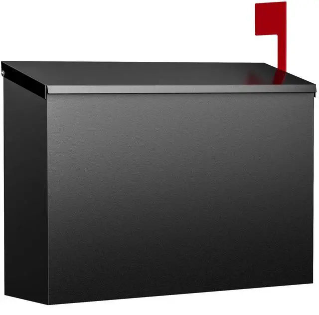 Main image of Wall Mount Mailbox for Outside Large Capacity, Black | Rust-Proof Mail Box with Stay-Open Lid & Red Flag Kit, Galvanized Steel, Weather-Resistant Post Box, 10.5" x 4.3" x 14.2"