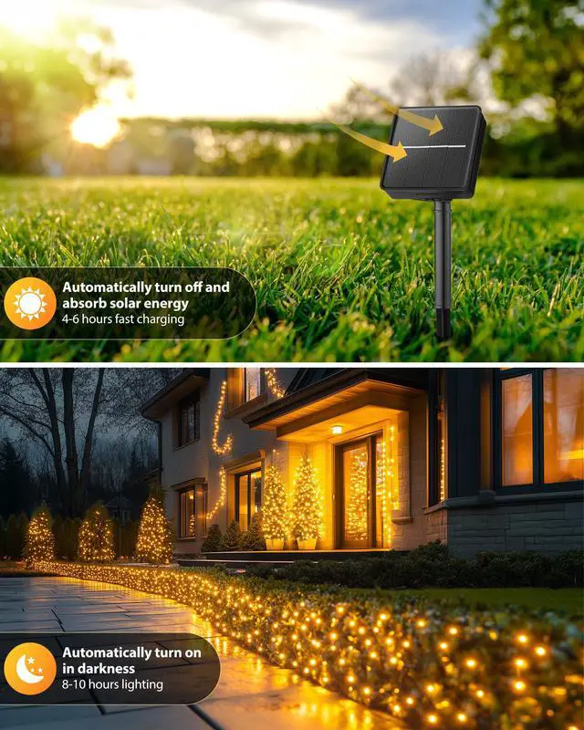 Alt view image 3 of 7 - 2 Pack Solar String Lights Outdoor Waterproof, 92Ft 240 LED Solar Lights Outdoor with 8 Modes, Outdoor Light Solar Powered for Patio Yard Tree Garden Party Decorations, Warm White