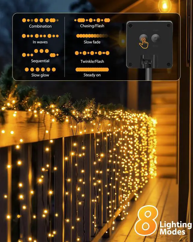 Alt view image 5 of 7 - 2 Pack Solar String Lights Outdoor Waterproof, 92Ft 240 LED Solar Lights Outdoor with 8 Modes, Outdoor Light Solar Powered for Patio Yard Tree Garden Party Decorations, Warm White