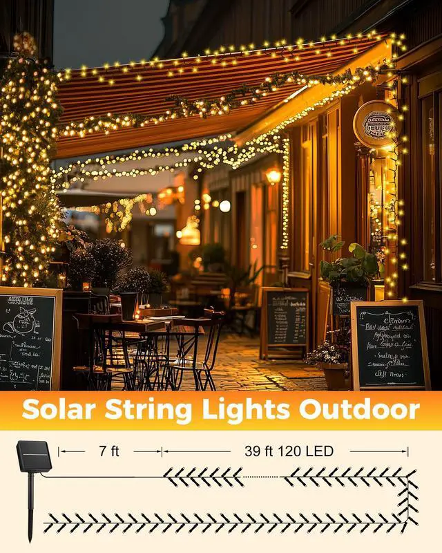 Alt view image 6 of 7 - 2 Pack Solar String Lights Outdoor Waterproof, 92Ft 240 LED Solar Lights Outdoor with 8 Modes, Outdoor Light Solar Powered for Patio Yard Tree Garden Party Decorations, Warm White
