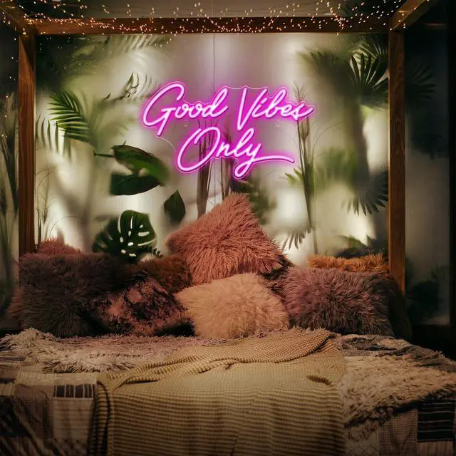 Alt view image 4 of 7 - Good Vibes Only Neon Signs for Wall Decor 17.7" x 9.9" | Pink Good Vibes Only LED Sign for Bedroom, Party, Bar, Salon - Best Gifts for Birthday, Christmas