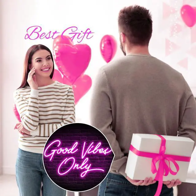 Alt view image 7 of 7 - Good Vibes Only Neon Signs for Wall Decor 17.7" x 9.9" | Pink Good Vibes Only LED Sign for Bedroom, Party, Bar, Salon - Best Gifts for Birthday, Christmas
