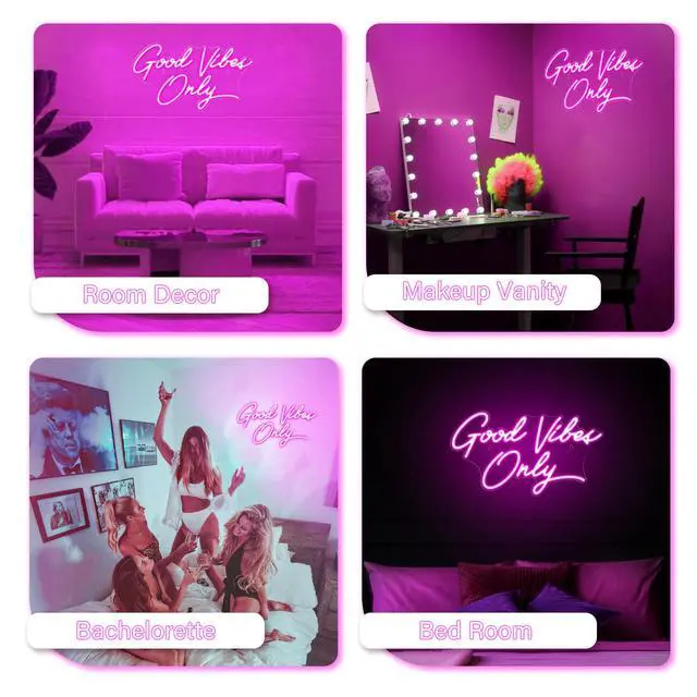 Alt view image 6 of 7 - Good Vibes Only Neon Signs for Wall Decor 17.7" x 9.9" | Pink Good Vibes Only LED Sign for Bedroom, Party, Bar, Salon - Best Gifts for Birthday, Christmas