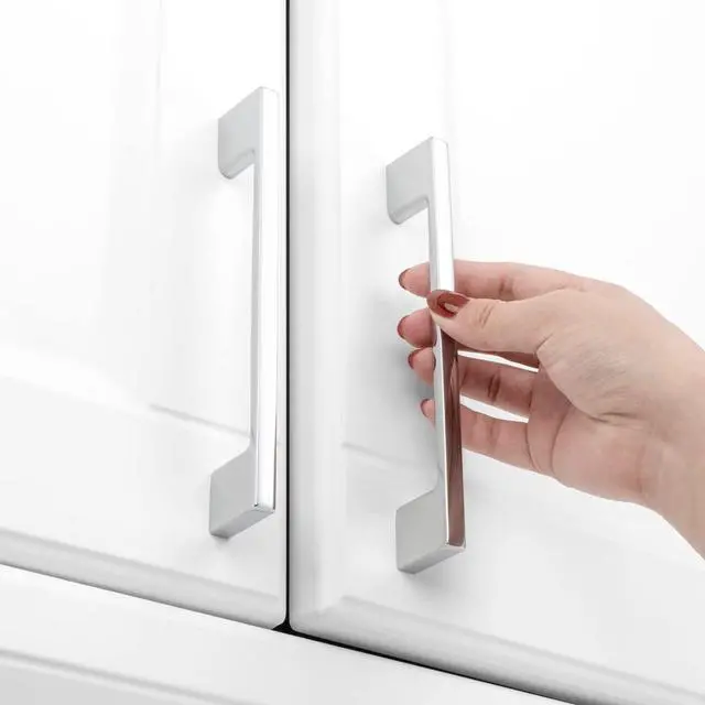 Alt view image 4 of 7 - 10 Pack 5 in Polished Chrome Cabinet Pulls, Drawer Handles P01 | Solid Metal, Sturdy, Comfortable, Wide Foot Hardware, Kitchen Cabinet Pulls, for Dresser Cupboard Bedroom Bathroom Vanity