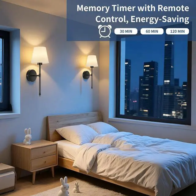 Alt view image 2 of 7 - Battery Operated Wall Sconces Set of 2, Wireless Battery Wall Light | with 5200mAh Dimmable Bulbs with Remote,RGB15 Colors Wireless Wall Lamps for Bedroom Living Room Hallway Decor-Brass Black