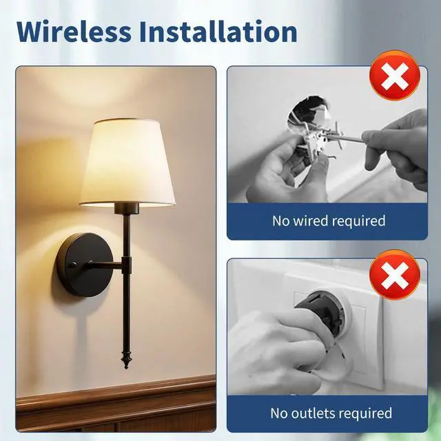 Alt view image 5 of 7 - Battery Operated Wall Sconces Set of 2, Wireless Battery Wall Light | with 5200mAh Dimmable Bulbs with Remote,RGB15 Colors Wireless Wall Lamps for Bedroom Living Room Hallway Decor-Brass Black
