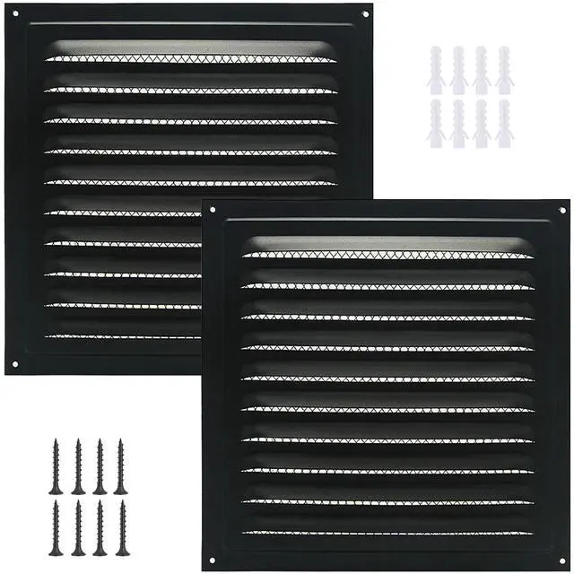 Main image of 2pcs Attic Vent Soffit Vent Aluminum Wall Vent Metal Shed Vent Square Vent Louver Vent Grille with Built-in Insect Screen for Exterior Door House Attic Garage Ceiling (Black 6" x 6"-2 Pack)