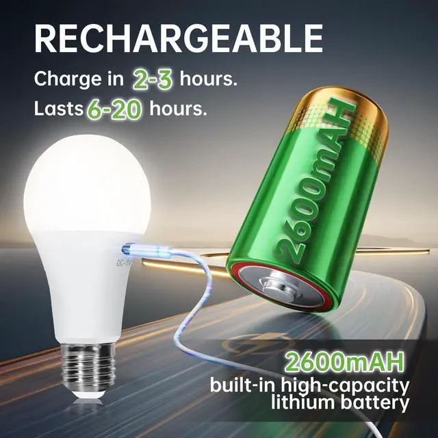 Alt view image 2 of 7 - Rechargeable Light Bulbs with Remote, Battery Light Bulb with Hook 6 Pack | 2600mAh Battery Operated Light Bulbs, Wireless, Emergenc, Timer, A19 Light Bulb,3 Colors Dimmable for Home