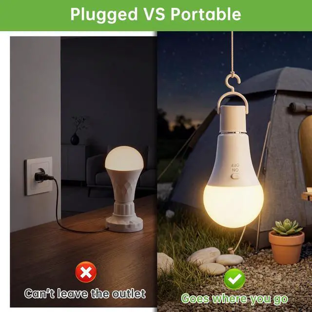 Alt view image 5 of 7 - Rechargeable Light Bulbs with Remote, Battery Light Bulb with Hook 6 Pack | 2600mAh Battery Operated Light Bulbs, Wireless, Emergenc, Timer, A19 Light Bulb,3 Colors Dimmable for Home